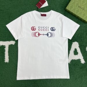 구찌 배색 GG 모노그램 자수 반팔티 화이트