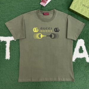 구찌 배색 GG 모노그램 자수 반팔티 초록색