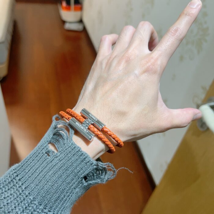 에르메스 남자 브레이슬릿 퍼즐 가죽 끈 매듭 팔찌 오랜지 실버 레플리카 미러급 SA급 S급 고퀄리티 최상급 하이엔드 악세사리 [남성] 2