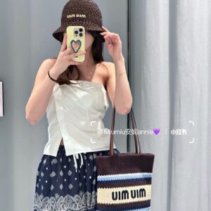 미우미우 라피아 이펙트 우븐 토트백 코코아 브라운 셀레스트 내츄럴 5BG248 레플리카 미러급 SA급 S급 고퀄리티 최상급 하이엔드 가방 [여성]