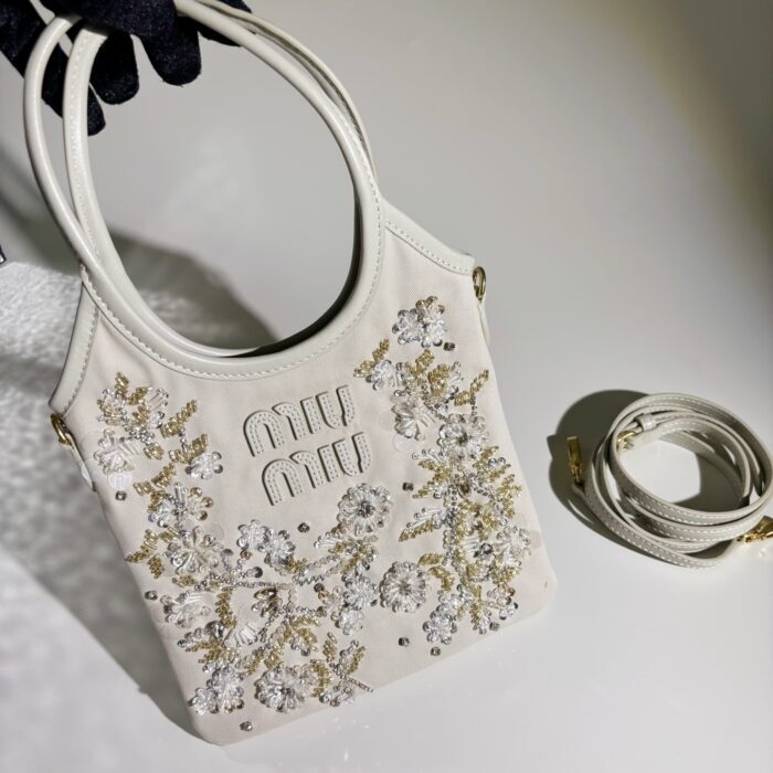 미우미우 자수 개버딘 아이비 백 초크 5BA281 핸드백 숄더백 레플리카 미러급 SA급 S급 고퀄리티 최상급 하이엔드 가방 [여성] 6