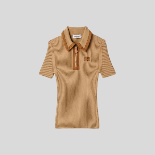 미우미우 리브드 니트 캐시미어 폴로 스웨터 레플리카 미러급 SA급 S급 고퀄리티 하이엔드 최상급 의류 [여성]