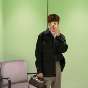 프라다 캐쥬얼 삼각 로고 흰색 박음질 긴팔 셔츠 블랙 레플리카 미러급 SA급 S급 고퀄리티 하이엔드 최상급 의류 [남성]