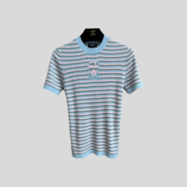 샤넬 만화 줄무늬 니트 반팔 레플리카 미러급 SA급 S급 고퀄리티 하이엔드 최상급 의류 [여성]