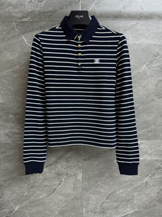 셀린느 트리오페 스트라이프 폴로 여성 카라 긴팔 티셔츠 레플리카 미러급 SA급 S급 고퀄리티 하이엔드 최상급 의류 [여성] 8
