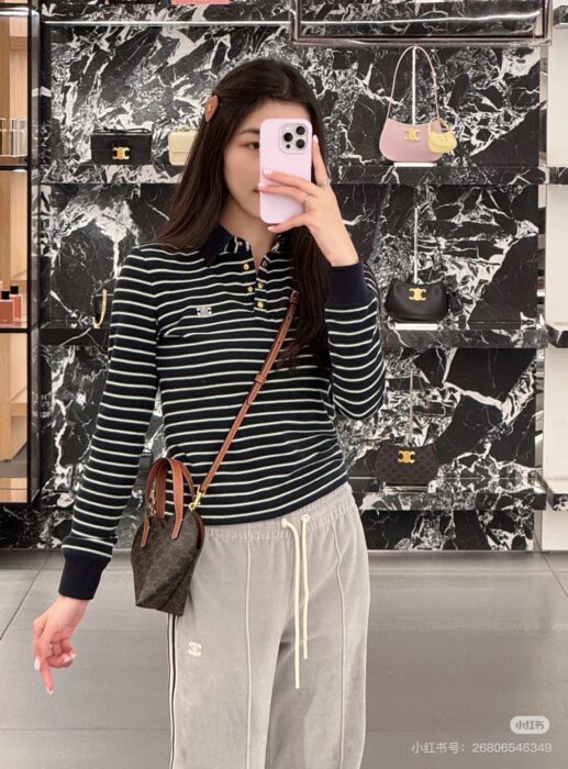 셀린느 트리오페 스트라이프 폴로 여성 카라 긴팔 티셔츠 레플리카 미러급 SA급 S급 고퀄리티 하이엔드 최상급 의류 [여성] 2