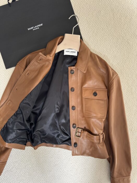 생로랑 벨트 가죽 자켓 브라운 레플리카 미러급 SA급 S급 고퀄리티 하이엔드 최상급 의류 [여성] 14