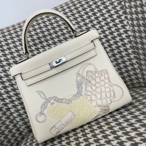 에르메스 켈리백 25 은장 아이보리 프린트 swift 레플리카 미러급 SA급 S급 고퀄리티 최상급 하이엔드 가방 [여성]