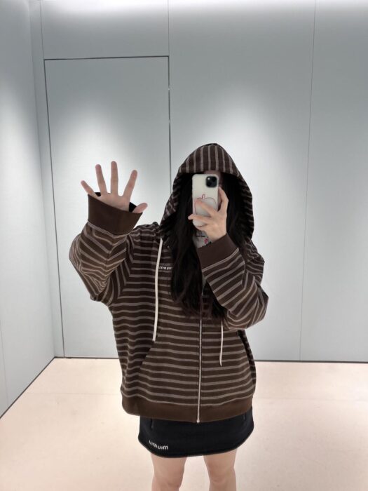 미우 미우 스트라이프 코튼 플리스 후드 자켓 레플리카 미러급 SA급 S급 고퀄리티 하이엔드 최상급 의류 [여성] 3