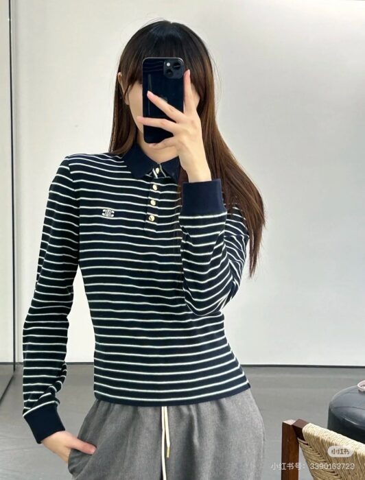 셀린느 트리오페 스트라이프 폴로 여성 카라 긴팔 티셔츠 레플리카 미러급 SA급 S급 고퀄리티 하이엔드 최상급 의류 [여성] 3