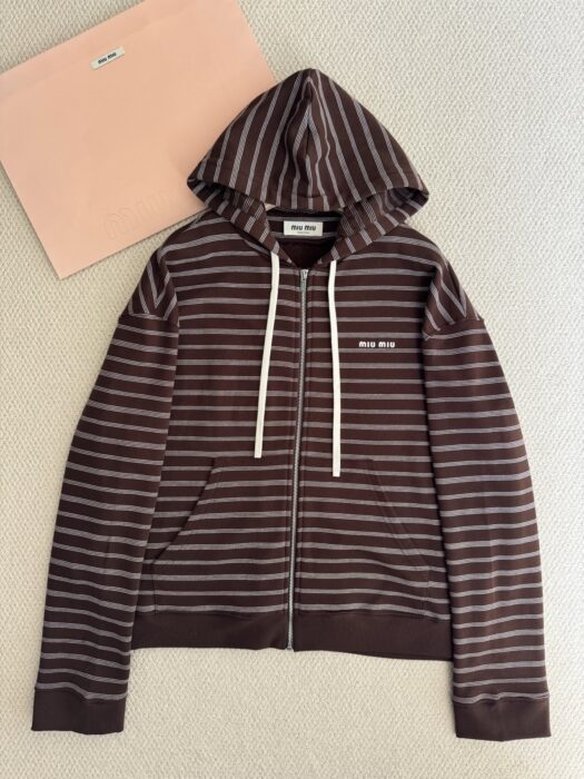 미우 미우 스트라이프 코튼 플리스 후드 자켓 레플리카 미러급 SA급 S급 고퀄리티 하이엔드 최상급 의류 [여성] 9