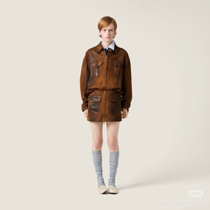 미우미우 왁스 스웨이드 가죽 자켓, 스커트 레플리카 미러급 SA급 S급 고퀄리티 하이엔드 최상급 의류 [여성] 21