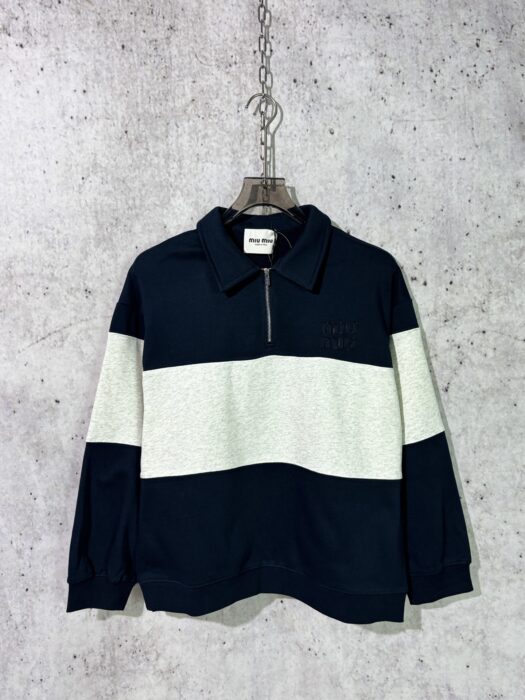 미우미우 반지퍼 칼라 넥 배색 맨투맨 네이비 레플리카 미러급 SA급 S급 고퀄리티 하이엔드 최상급 의류 [남성여성공용] 7