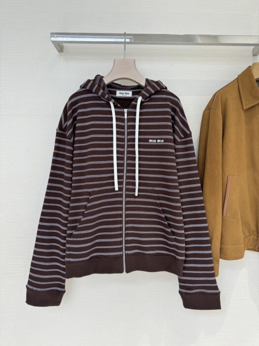 미우 미우 스트라이프 코튼 플리스 후드 자켓 레플리카 미러급 SA급 S급 고퀄리티 하이엔드 최상급 의류 [여성] 7