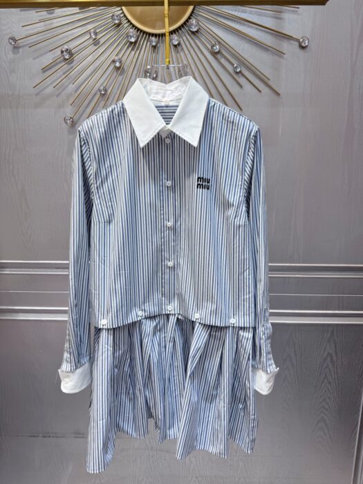 미우미우 플리츠 스트라이프 포플린 미니드레스 레플리카 미러급 SA급 S급 고퀄리티 하이엔드 최상급 의류 [여성] 2