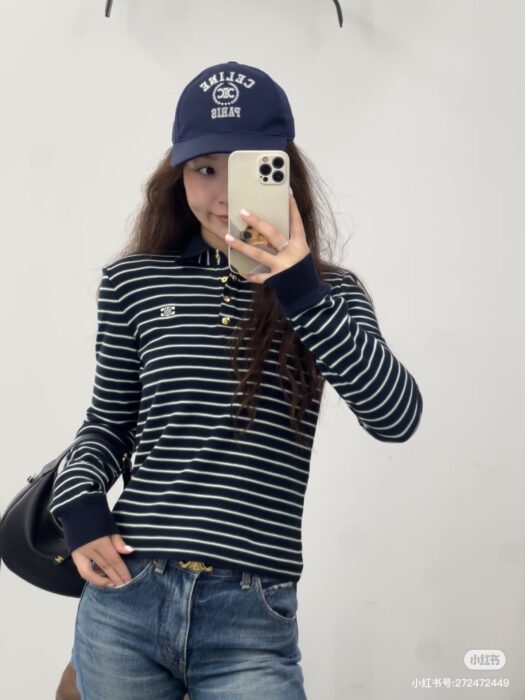 셀린느 트리오페 스트라이프 폴로 여성 카라 긴팔 티셔츠 레플리카 미러급 SA급 S급 고퀄리티 하이엔드 최상급 의류 [여성] 4