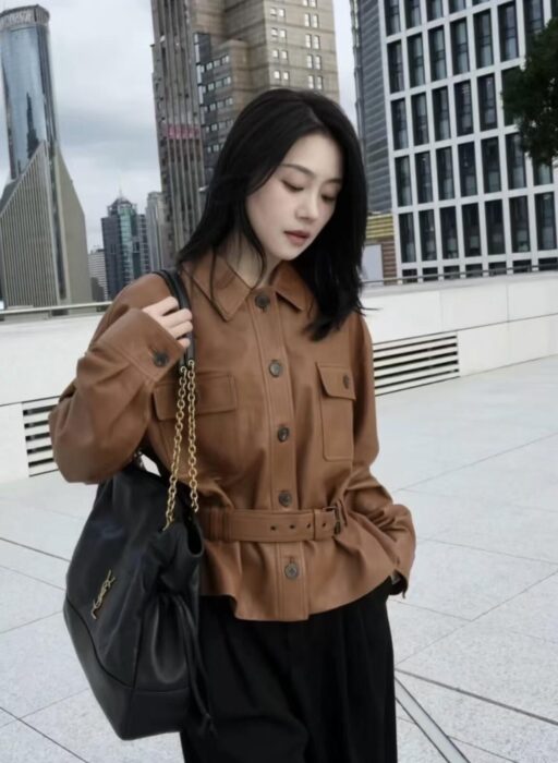 생로랑 벨트 가죽 자켓 브라운 레플리카 미러급 SA급 S급 고퀄리티 하이엔드 최상급 의류 [여성] 2