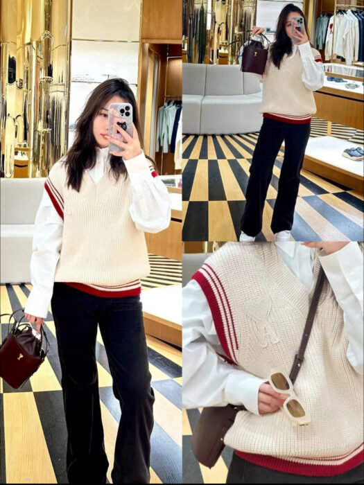 아미 점보 로고 배색 자카드 민소매 핑크 레플리카 미러급 SA급 S급 고퀄리티 하이엔드 최상급 의류 [남성여성공용] 2