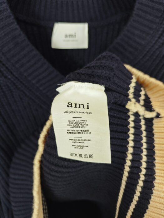 아미 점보 로고 배색 자카드 V넥 니트 네이비 레플리카 미러급 SA급 S급 고퀄리티 하이엔드 최상급 의류 [남성여성공용] 9