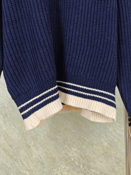 아미 점보 로고 배색 자카드 V넥 니트 네이비 레플리카 미러급 SA급 S급 고퀄리티 하이엔드 최상급 의류 [남성여성공용] 6