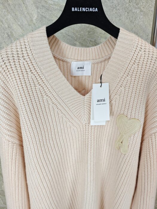 아미 점보 로고 배색 자카드 V넥 니트 핑크 레플리카 미러급 SA급 S급 고퀄리티 하이엔드 최상급 의류 [남성여성공용] 3