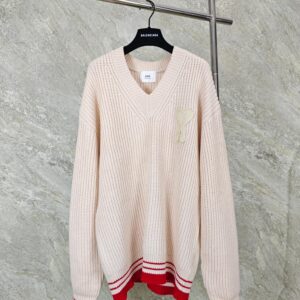 아미 점보 로고 배색 자카드 V넥 니트 핑크 레플리카 미러급 SA급 S급 고퀄리티 하이엔드 최상급 의류 [남성여성공용]
