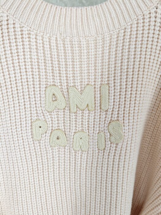 아미 점보 로고 배색 자카드 V넥 니트 핑크 레플리카 미러급 SA급 S급 고퀄리티 하이엔드 최상급 의류 [남성여성공용] 5