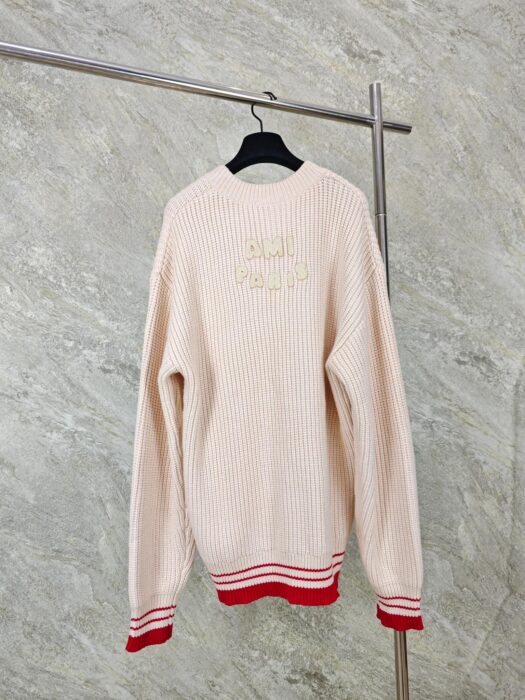 아미 점보 로고 배색 자카드 V넥 니트 핑크 레플리카 미러급 SA급 S급 고퀄리티 하이엔드 최상급 의류 [남성여성공용] 2