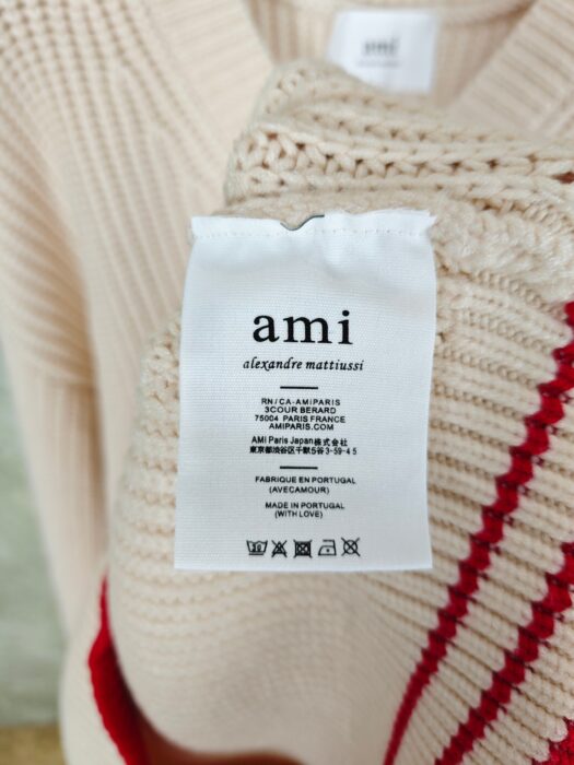 아미 점보 로고 배색 자카드 V넥 니트 핑크 레플리카 미러급 SA급 S급 고퀄리티 하이엔드 최상급 의류 [남성여성공용] 6