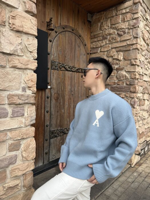 아미 베이직 흰색 하트A 자카드 니트 스카이 블루 레플리카 미러급 SA급 S급 고퀄리티 하이엔드 최상급 의류 [남성여성공용] 2