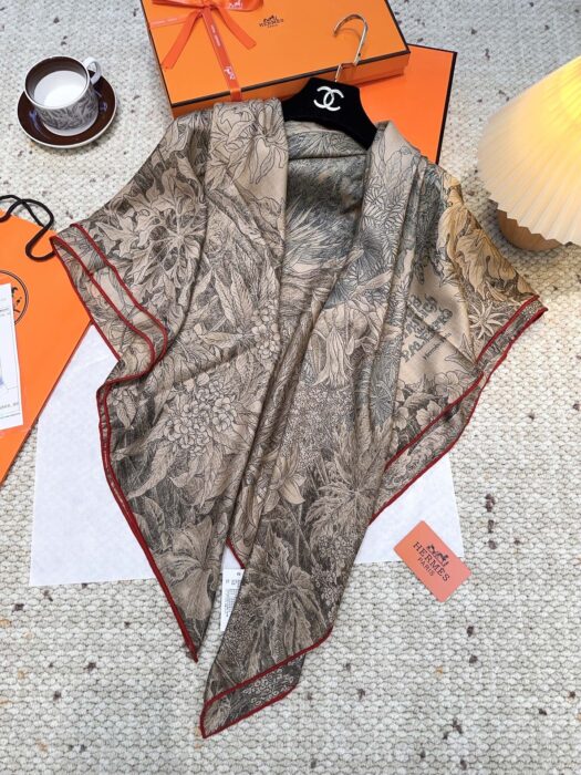 에르메스 식물원 스퀘어 스카프 70%캐시미어 30%실크 다크 베이지 스카프 레플리카 미러급 SA급 S급 고퀄리티 최상급 하이엔드 머플러 목도리 [여성] 4