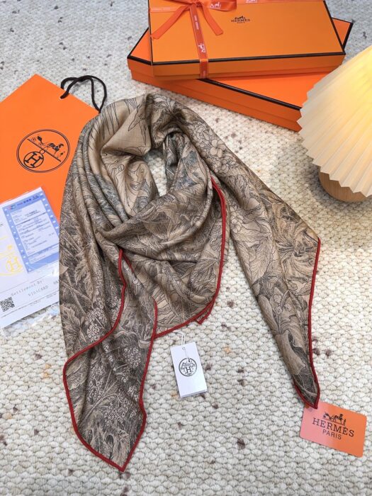 에르메스 식물원 스퀘어 스카프 70%캐시미어 30%실크 다크 베이지 스카프 레플리카 미러급 SA급 S급 고퀄리티 최상급 하이엔드 머플러 목도리 [여성] 5