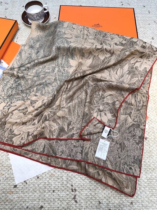 에르메스 식물원 스퀘어 스카프 70%캐시미어 30%실크 다크 베이지 스카프 레플리카 미러급 SA급 S급 고퀄리티 최상급 하이엔드 머플러 목도리 [여성] 8