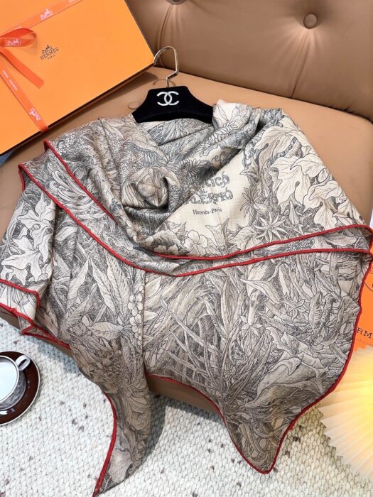 에르메스 식물원 스퀘어 스카프 70%캐시미어 30%실크 다크 베이지 스카프 레플리카 미러급 SA급 S급 고퀄리티 최상급 하이엔드 머플러 목도리 [여성] 3