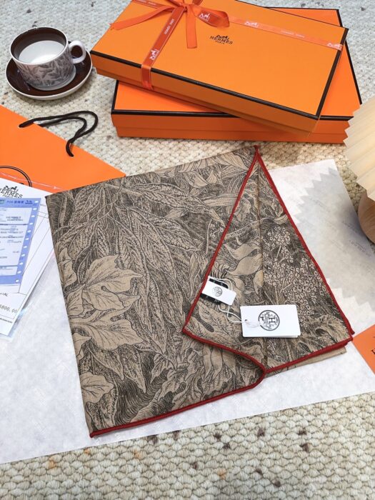 에르메스 식물원 스퀘어 스카프 70%캐시미어 30%실크 다크 베이지 스카프 레플리카 미러급 SA급 S급 고퀄리티 최상급 하이엔드 머플러 목도리 [여성] 2