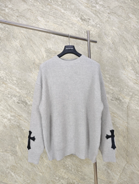 크롬하츠 소매 십자가 캐시미어 혼방 니트 그레이 레플리카 미러급 SA급 S급 고퀄리티 하이엔드 최상급 의류 [남성여성공용] 8