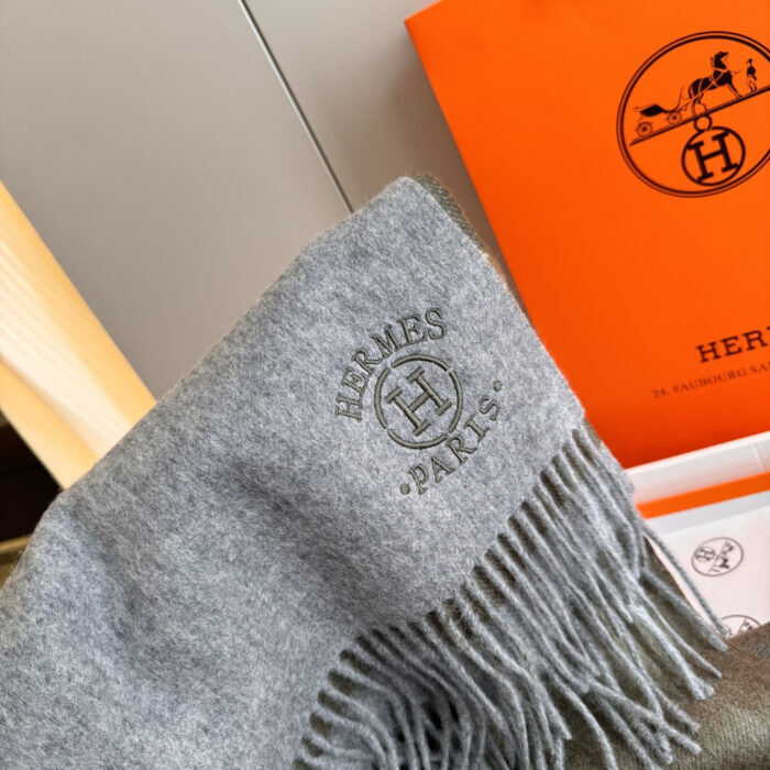 에르메스 H 자수 캐시미어 배색 스카프 라이트 브라운 레플리카 미러급 SA급 S급 고퀄리티 최상급 하이엔드 [남성여성공용] 8