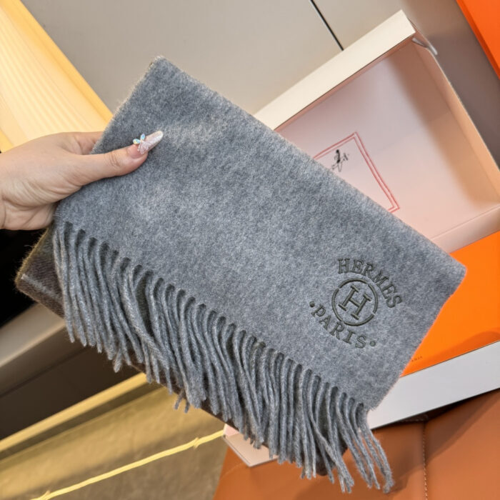 에르메스 H 자수 캐시미어 배색 스카프 라이트 브라운 레플리카 미러급 SA급 S급 고퀄리티 최상급 하이엔드 [남성여성공용] 5