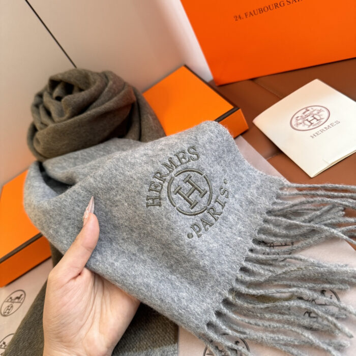 에르메스 H 자수 캐시미어 배색 스카프 라이트 브라운 레플리카 미러급 SA급 S급 고퀄리티 최상급 하이엔드 [남성여성공용] 7