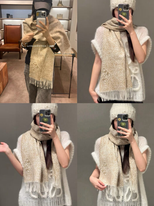 로에베 올 오버 아나그램 스카프 베이지 양털90% 캐시미어10% 레플리카 미러급 SA급 S급 고퀄리티 최상급 하이엔드 [남성여성공용] 2