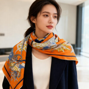 에르메스 아트 동물 스퀘어 스카프 오렌지 70%캐시미어 30%실크 레플리카 미러급 SA급 S급 고퀄리티 최상급 하이엔드 [여성]