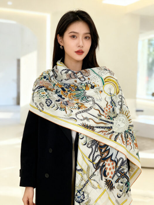 에르메스 아트 동물 스퀘어 스카프 아이보리 70%캐시미어 30%실크 레플리카 미러급 SA급 S급 고퀄리티 최상급 하이엔드 [여성] 3