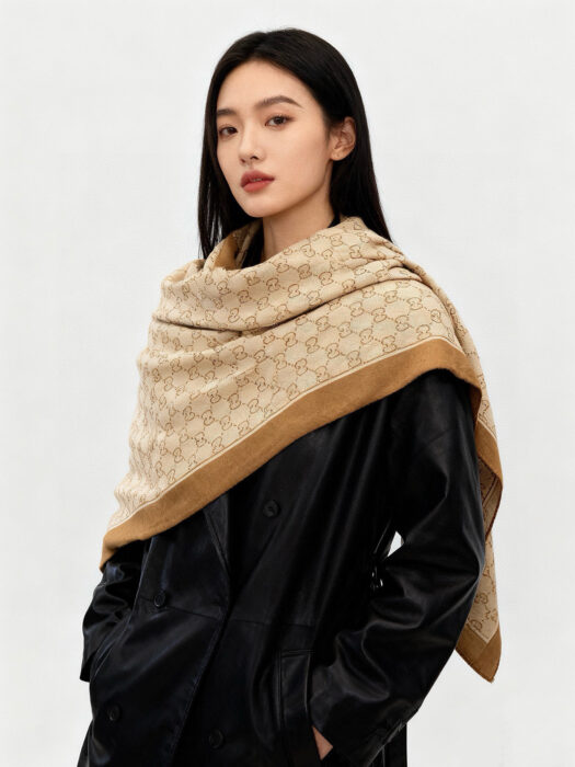 구찌 올 오버 GG로고 스퀘어 스카프 다크 베이지 70%캐시미어 30%실크 레플리카 미러급 SA급 S급 고퀄리티 최상급 하이엔드 [남성여성공용]