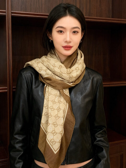 구찌 올 오버 GG로고 스퀘어 스카프 다크 베이지 70%캐시미어 30%실크 레플리카 미러급 SA급 S급 고퀄리티 최상급 하이엔드 [남성여성공용] 2