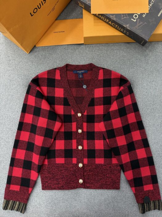 루이비통 다미에 배색 체크 가디건 레드 레플리카 미러급 SA급 S급 고퀄리티 하이엔드 최상급 의류 [여성] 3