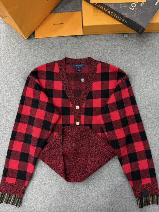 루이비통 다미에 배색 체크 가디건 레드 레플리카 미러급 SA급 S급 고퀄리티 하이엔드 최상급 의류 [여성] 5