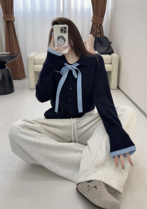 ANN ANDELMAN 양털 나비매듭 니트 카라티 네이비 레플리카 미러급 SA급 S급 고퀄리티 하이엔드 최상급 의류 [여성]