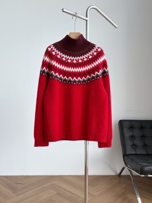 로로피아나 위 자카드 캐시미어 하이넥 니트 레드 레플리카 미러급 SA급 S급 고퀄리티 하이엔드 최상급 의류 [여성] 3