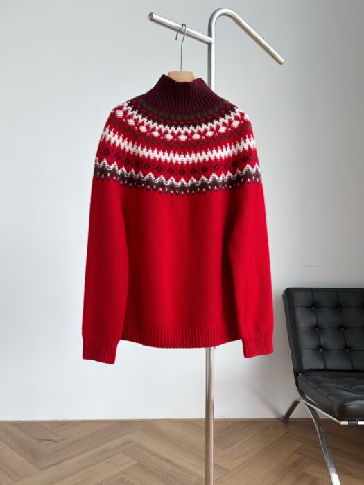 로로피아나 위 자카드 캐시미어 하이넥 니트 레드 레플리카 미러급 SA급 S급 고퀄리티 하이엔드 최상급 의류 [여성] 4