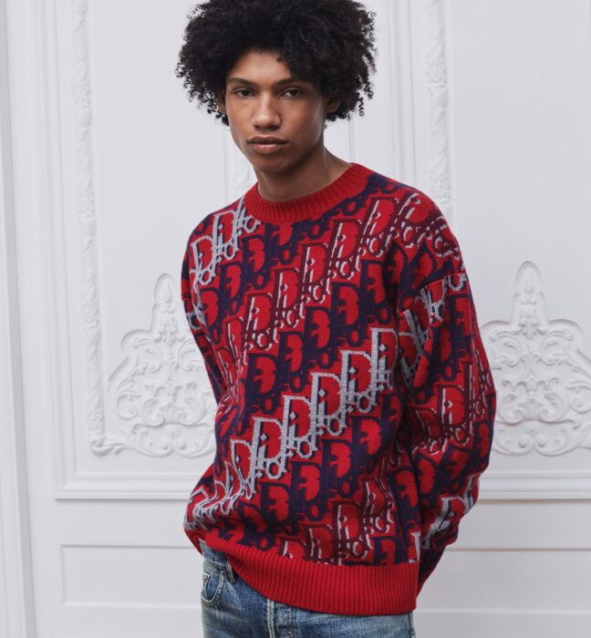 디올 배색 오블리크 자카드 니트 레드 레플리카 미러급 SA급 S급 고퀄리티 하이엔드 최상급 의류 [남성여성공용] 2